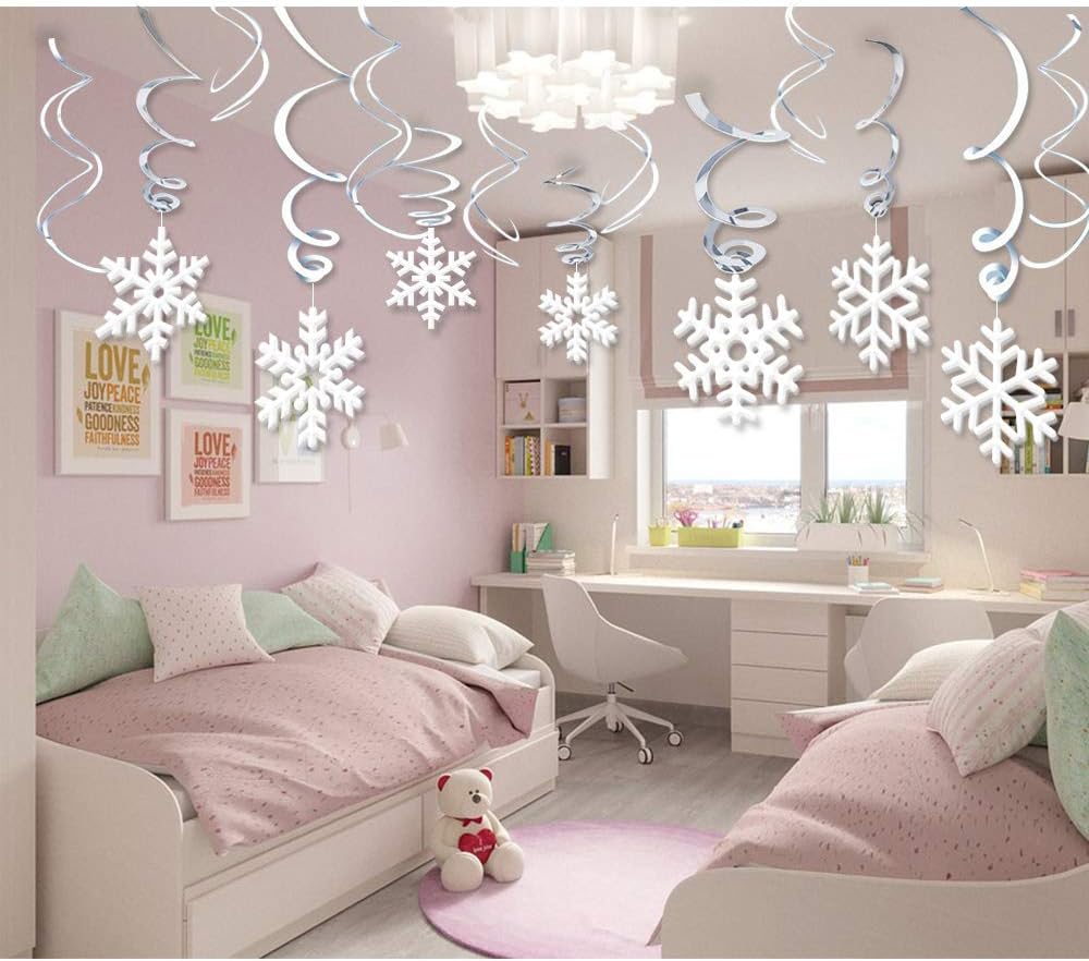 Omgouue Christmas Snowflake Hanging Swirl Decorations - 42Ct Frozen Winter Wonderland Party Supplies