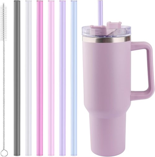 Joshey 12 Inch Tritan Replacement Straws - 6 Pack Reusable Straws with Cleaning Brush | Fits 30oz & 40oz Stanley Cups, BPA-Free (6 Colors)