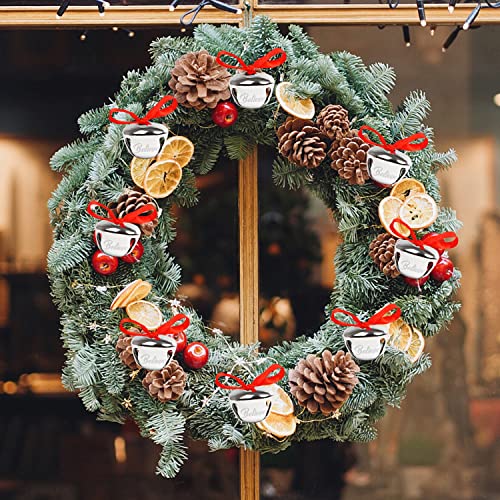 Silver Believe Bell Ornaments - 12 Pcs Metal Christmas Sleigh Bells with Red Ribbons