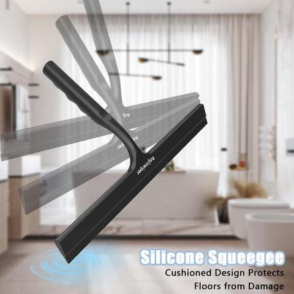 Skiennix Shower Squeegee - Silicone Window Cleaner Tool with Adhesive Hook | 10 Inch, Black