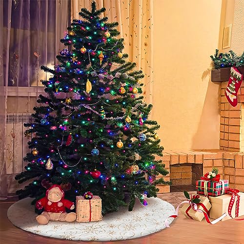 Golden Sequin Christmas Tree Skirt 48 Inch Faux Fur Holiday Decor