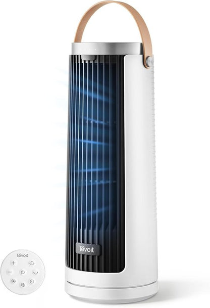 LEVOIT Bladeless Tower Fan - 20dB Quiet Operation, 4-Speed Oscillation, Portable Design, White