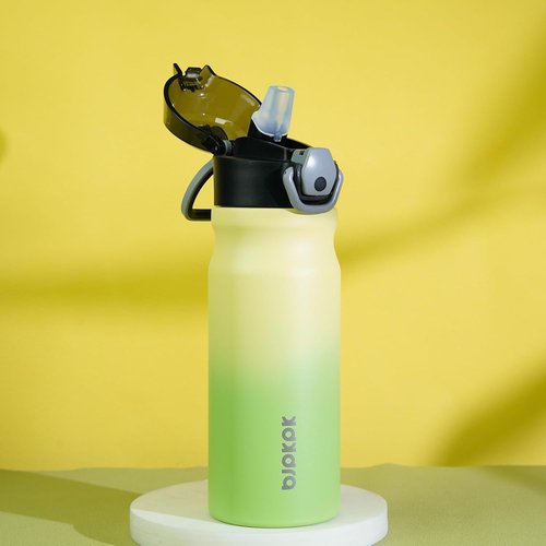 BJPKPK Insulated Water Bottle - 18oz Stainless Steel Thermal Flask with Straw & Carry Handle | Lime