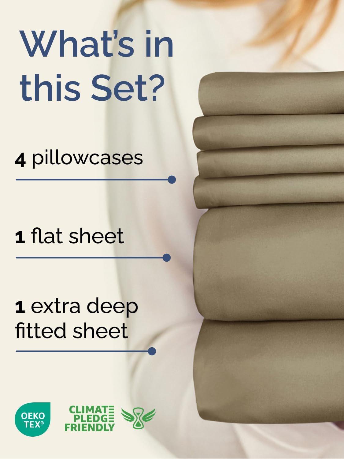 Skiennix Extra Deep Full Sheet Set - 6 Piece Breathable Cooling Bedding - Soft Wrinkle-Free Khaki