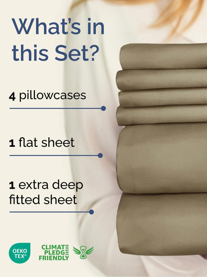 Skiennix Extra Deep Full Sheet Set - 6 Piece Breathable Cooling Bedding - Soft Wrinkle-Free Khaki