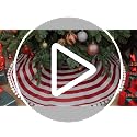 Christmas Tree Skirt 48 Inch Red White Rings with Pom Pom Trim - Holiday Decor