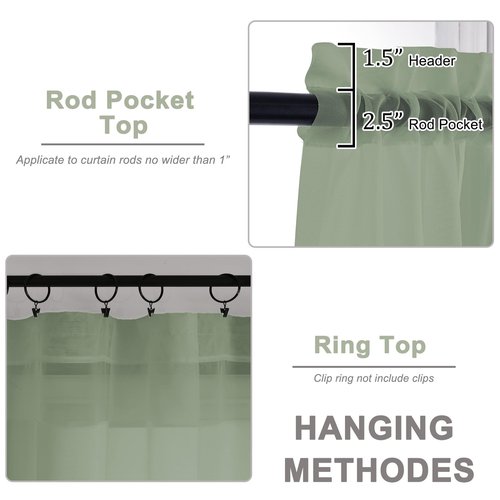 OWENIE Sage Green Sheer Curtains 108 Inches Long for Living Room Bedroom 2 Panels Set, Lightweight Airy Sage Green Sheer Curtain, Filmy Rod Pocket, 2 PCS, Each 59" W x 108" L