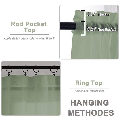 OWENIE Sage Green Sheer Curtains 108 Inches Long for Living Room Bedroom 2 Panels Set, Lightweight Airy Sage Green Sheer Curtain, Filmy Rod Pocket, 2 PCS, Each 59" W x 108" L
