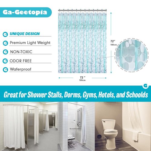 Ga-Geetopia EVA Teal Thin Shower Curtain Liner, Pebble Pattern 72x72 Inch Lightweight Plastic Bathroom Shower Showroom Inner Curtain with Rustproof Metal Grommets and Weighted Magnets(NO Hooks)