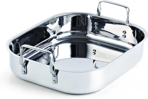 Cooks Standard Stainless Steel Roaster Pan - V-Shaped Rack, 15" x 12" for Perfect Turkey Roasting