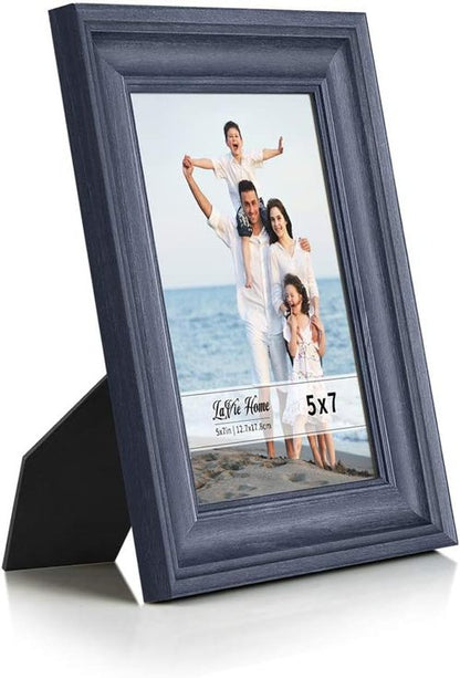 LaVie Home 5x7 Picture Frames - Rustic Photo Frame Set with High Definition Glass | 3 Pack, Blue