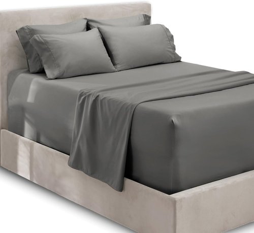 Hearth & Harbor Queen Sheet Set - Extra Deep Pocket for 18-24 Inch Mattresses - 6 Piece Grey Set