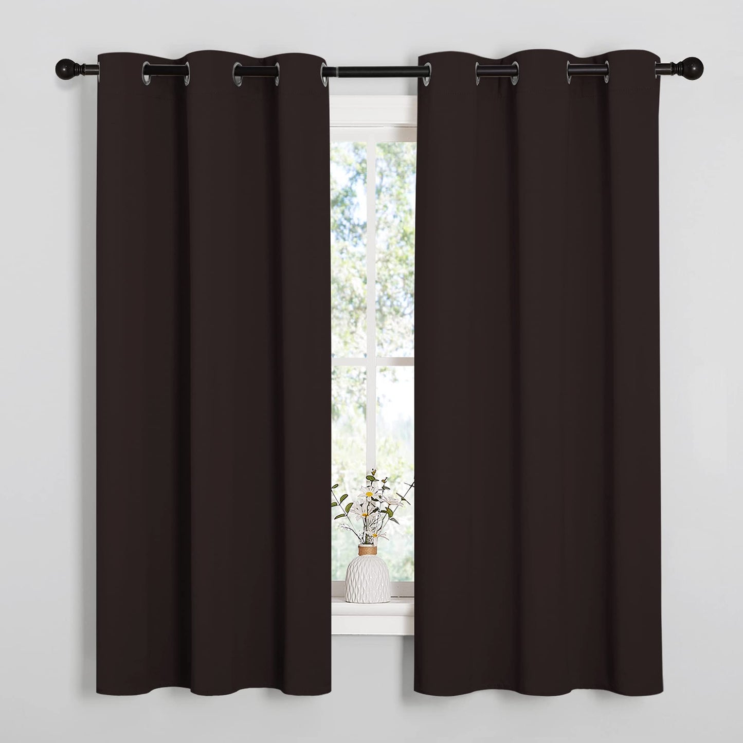 NICETOWN Blackout Curtain Panels for Bedroom Window, Triple Weave Microfiber Energy Saving Thermal Insulated Solid Grommet Blackout Draperies and Drapes (1 Pair, 34 inches by 63 Inch, Toffee Brown)