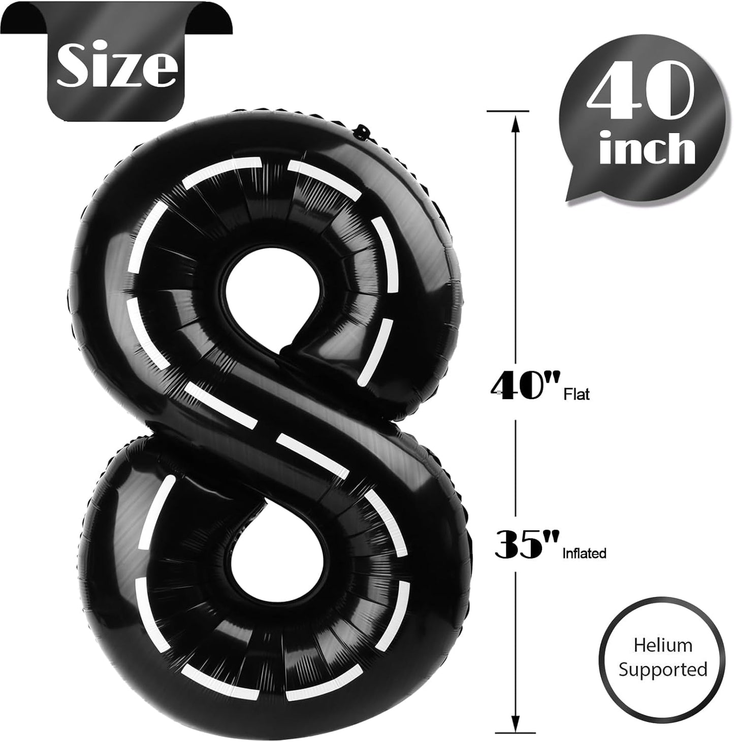 Race Car 8 Balloon - 40 Inch Number Balloon for Boys' 8th Birthday Racing Party Decorations