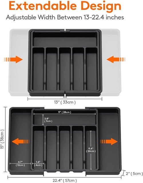 Expandable Silverware Organizer by [Brand Name] - BPA-Free Adjustable Utensil Tray for Kitchen Drawers | Large Cutlery Holder for Forks, Knives & Spoons