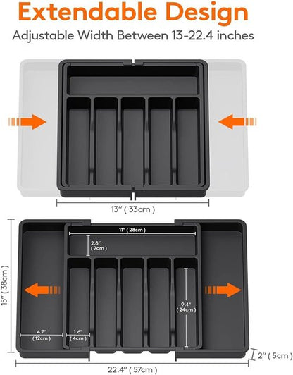 Expandable Silverware Organizer by [Brand Name] - BPA-Free Adjustable Utensil Tray for Kitchen Drawers | Large Cutlery Holder for Forks, Knives & Spoons