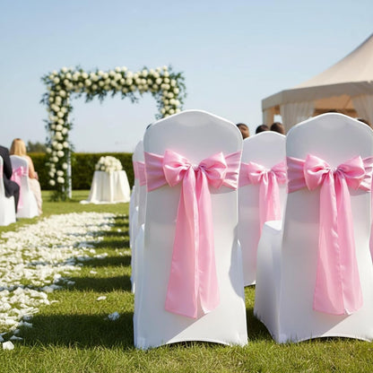 Skiennix Satin Chair Sashes - Elegant Tie Back Bows for Wedding & Party Decor | Light Pink (10 Pack)