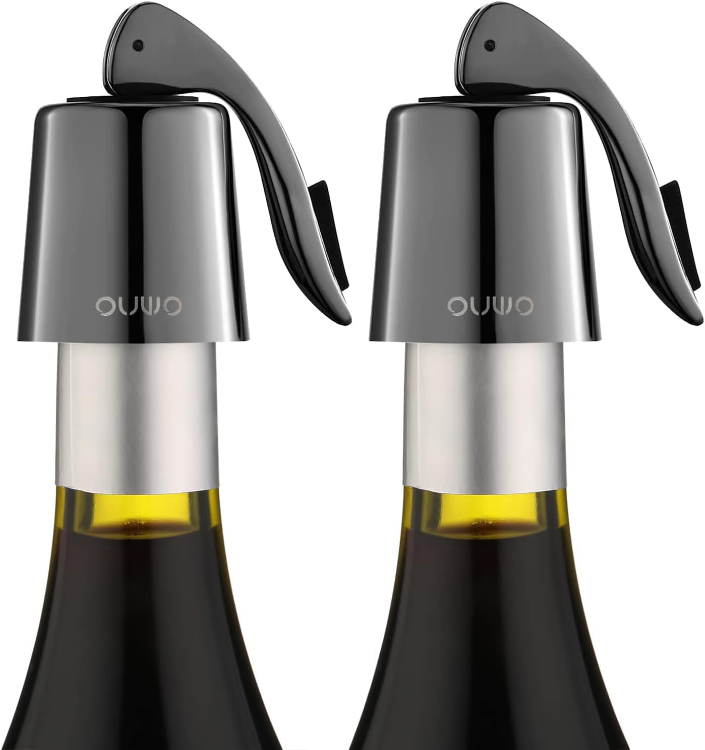 Wine Stopper Stainless Steel Wine Bottle Stoppers Plug with Silicone Wine Toppers Stopper Reusable Wine Cork Superior Leak-Proof Keeps Wine Fresh Best Gift Accessories Metalblack 2 pack