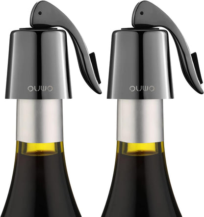 Wine Stopper Stainless Steel Wine Bottle Stoppers Plug with Silicone Wine Toppers Stopper Reusable Wine Cork Superior Leak-Proof Keeps Wine Fresh Best Gift Accessories Metalblack 2 pack