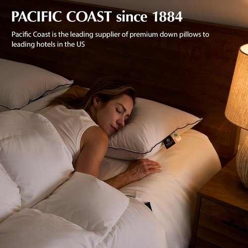 Pacific Coast Goose Down Fiber Pillows, Bed Pillows for Back, Stomach and Side Sleepers, Luxury Hotel Pillow, Downproof, Medium, Standard Size Set of 2