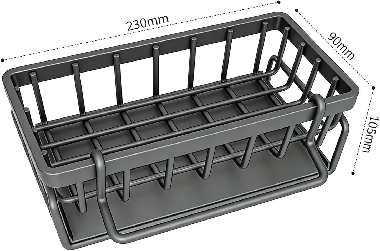 Skiennix Self-Draining Kitchen Sink Caddy - Non-Slip Metal Sponge Holder with Detachable Cloth, Black