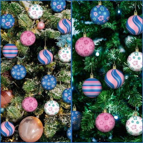 Christmas Tree Ball Ornaments Set - Cartoon Hanging Plastic Holiday Decor - Flower Variation