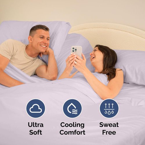 Flex Top Split Head King 4 Piece Sheet Set - Comfy Breathable & Cooling Bed Sheets Set - Hotel Luxury Bedding for Women, Men, Kids, Teens, Boys & Girls - Deep Pockets, Soft, Oeko-Tex - Light Lavender