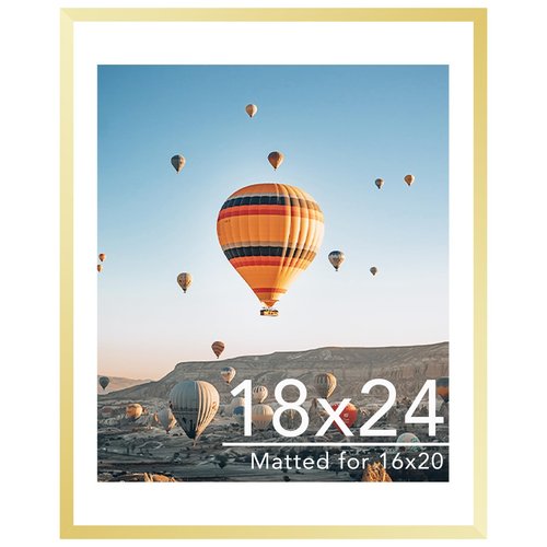 JCJMY 18x24 Picture Frame with 16x20 Mat, Display Photo 16x20 with Mat or 18 x 24 Without Mat, Wall Hanging Large 18 by 24 Poster Frame with Plexiglass, Gold