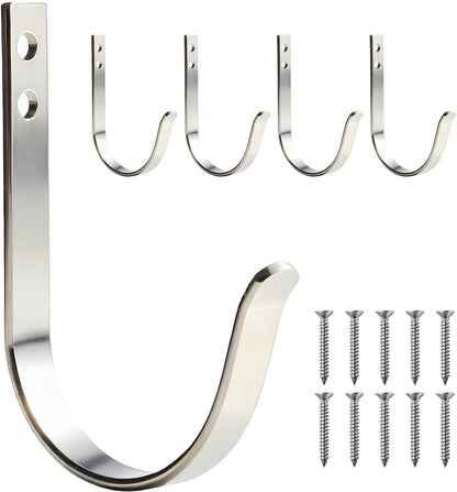 Skiennix Stainless Steel Wall Hooks - Versatile Coat & Towel Hooks for Indoor/Outdoor Use | 5-Pack, Silver