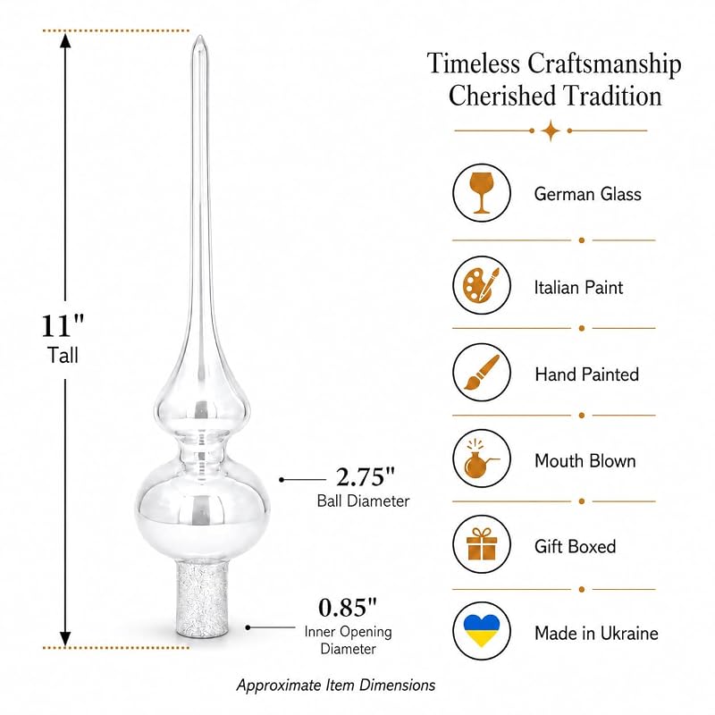 11-Inch Santa and Mistletoe Glass Tree Topper - Mouth-Blown German Glass
