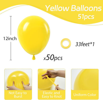 Awenztech Yellow Balloons - 12-Inch Latex Balloons | 50-Pack for Baby Showers & Birthday Parties