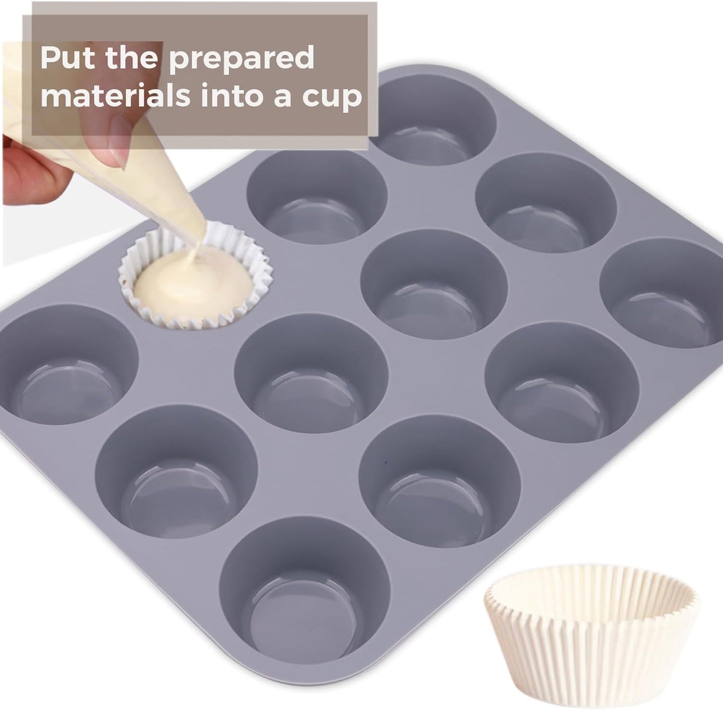 Skiennix Silicone Muffin Pan - Nonstick 12-Cup Bakeware Set for Muffins, Tarts & Bread - 3 Pack