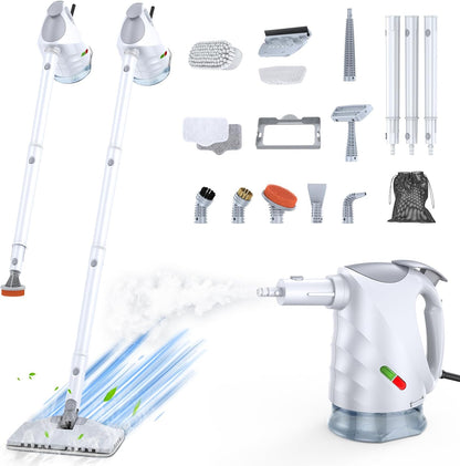 ScrubWiz 10-in-1 Steam Cleaner, Steam Mop & Detachable Handheld Steam Cleaner, 320ml Water Tank, 10s Fast Heating, Portable Steamer for Kitchen, Floor, Tiles, Window, BBQ Grill, Car, Bright White