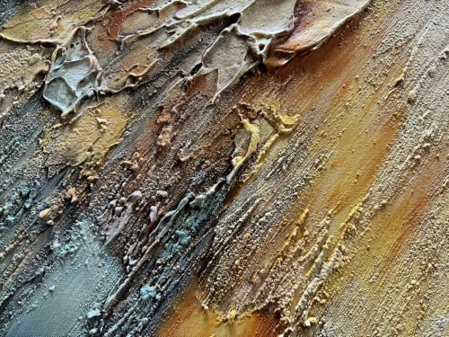 Hand-Painted Colorful Abstract Wall Art Canvas - 24x48 Inch Teal & Yellow-Brown