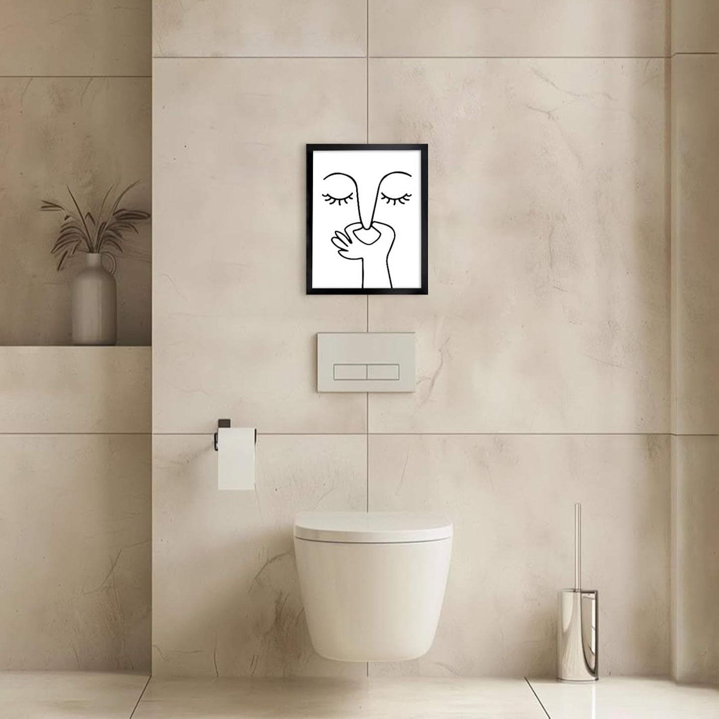 TWNSLLA Bathroom Wall Art - Funny Black and White Decor for Guest Toilets | 8"x10" Framed Print