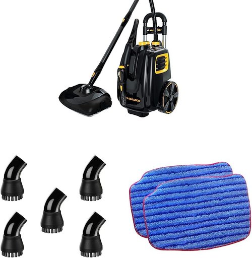 McCulloch MC1385 Deluxe Canister Steam Cleaner - 23 Accessories & Replacement Mop Pads (2-Pack)