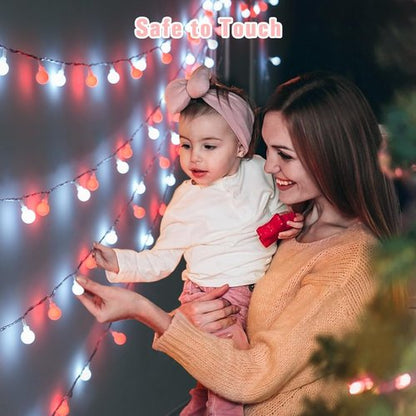 JMEXSUSS Globe String Lights - 100 LED Red and White Christmas Lights for Festive Decor