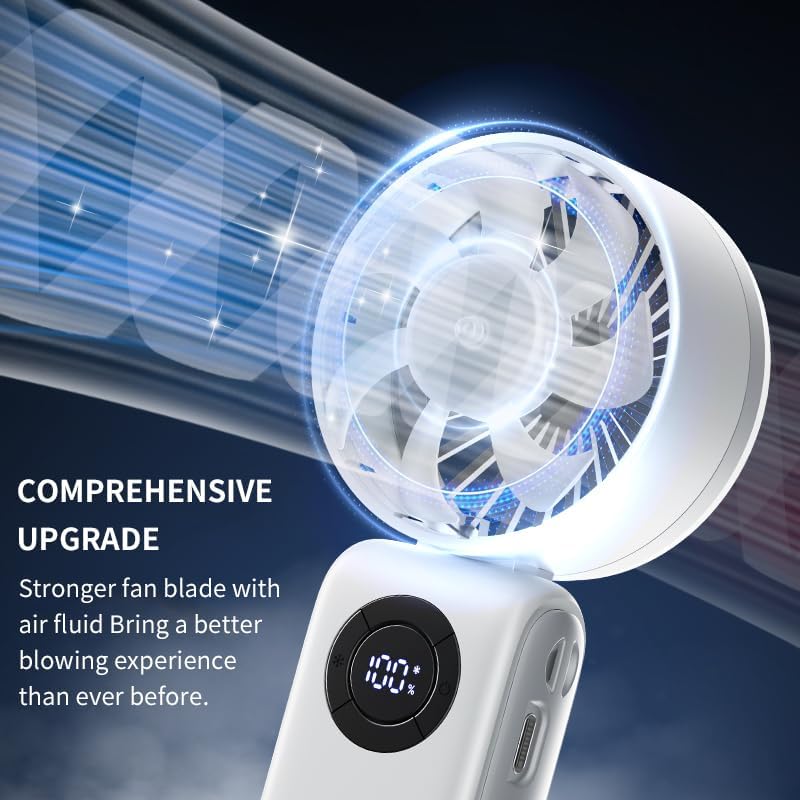 Skiennix Portable Handheld Fan - 3-in-1 Rechargeable Personal Fan with 5 Speed Settings | 4000mAh Battery, Digital Display, 90° Foldable Design for Travel & Outdoor Use