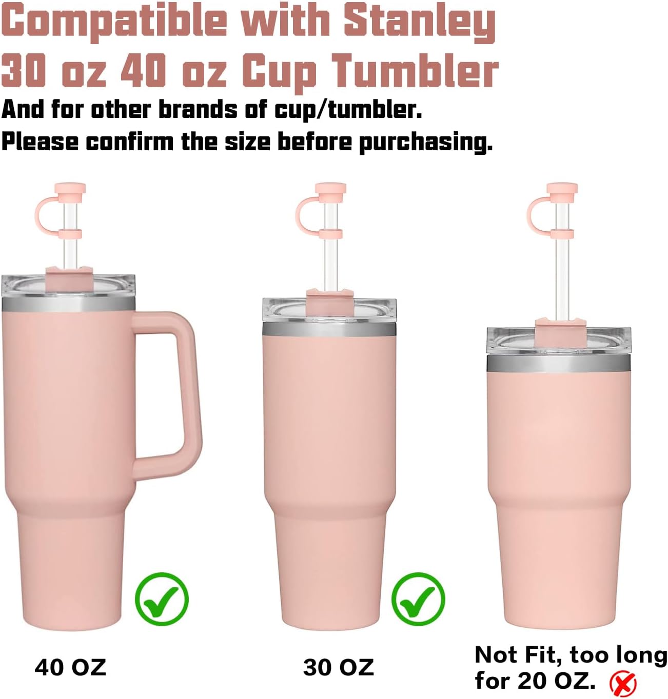 Stanley Replacement Straws - 6 Pack with Cleaning Brush & 4 Color Leak-Proof Plugs | Silicone Caps Included