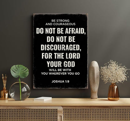 Be Strong and Courageous | Joshua 1:9 Bible Verse Canvas Wall Art - Inspirational Christian Decor for Home & Prayer Room