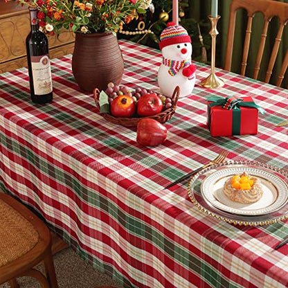 SASTYBALE Christmas White Plaid Rectangular Tablecloth 60 x 84 Inch