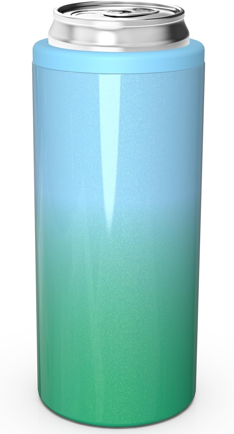 TILUCK Slim Can Cooler - Double-Walled Stainless Steel Insulator for 12 oz Cans | Teal Gradient Finish