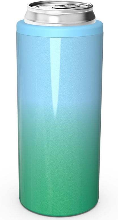 TILUCK Slim Can Cooler - Double-Walled Stainless Steel Insulator for 12 oz Cans | Teal Gradient Finish