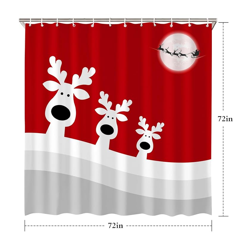 Christmas Reindeer Shower Curtain 72x72 - Waterproof Polyester, With Snowflake Variation