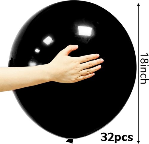 32Pcs Black Big Balloons - 18 Inch Round Latex Party Balloons for Birthday & Wedding Decor