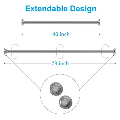 TEECK Shower Curtain Rod, 40-73 inch Adjustable Tension Spring, Premium Stainless Steel, Anti-Slip, No Drilling, No Rust, Never Collapse, for Bathroom, Easy to use