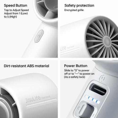 JISULIFE Portable Handheld Fan, 4000mAh Rechargeable Mini,Up to 22 Hours Cooling,5 Speed Strong Wind, Handheld Personal Fan for Travel Outdoor Camping Beach Makeup（Gray）