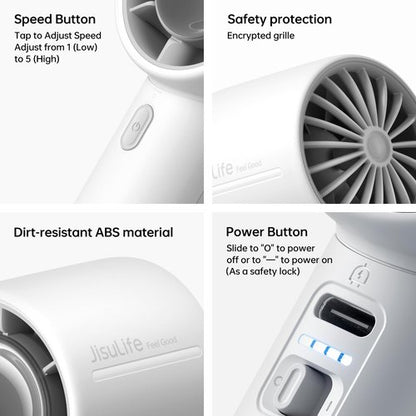 JISULIFE Portable Handheld Fan, 4000mAh Rechargeable Mini,Up to 22 Hours Cooling,5 Speed Strong Wind, Handheld Personal Fan for Travel Outdoor Camping Beach Makeup（Gray）