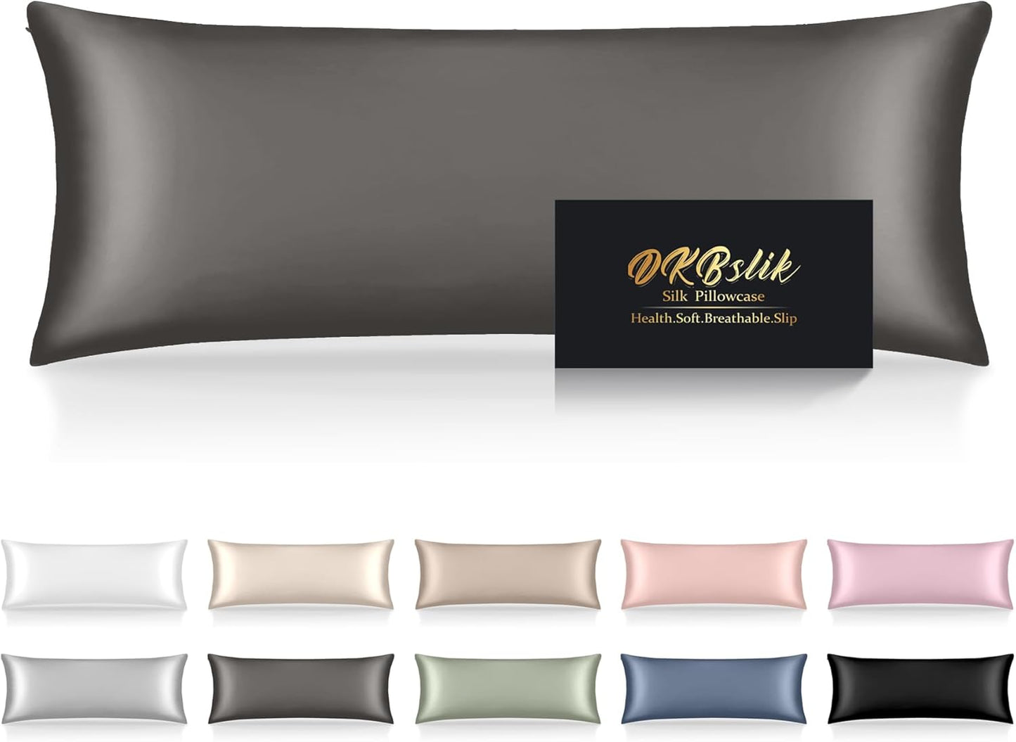Mulberry Silk Body Pillow Case - Smooth, Cooling & Anti-Acne | 20x54 Dark Gray Zipper Cover