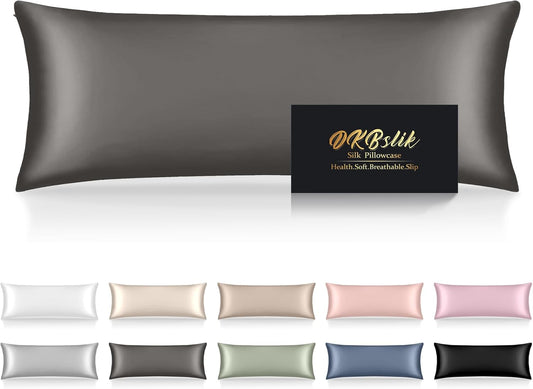Mulberry Silk Body Pillow Case - Smooth, Cooling & Anti-Acne | 20x54 Dark Gray Zipper Cover